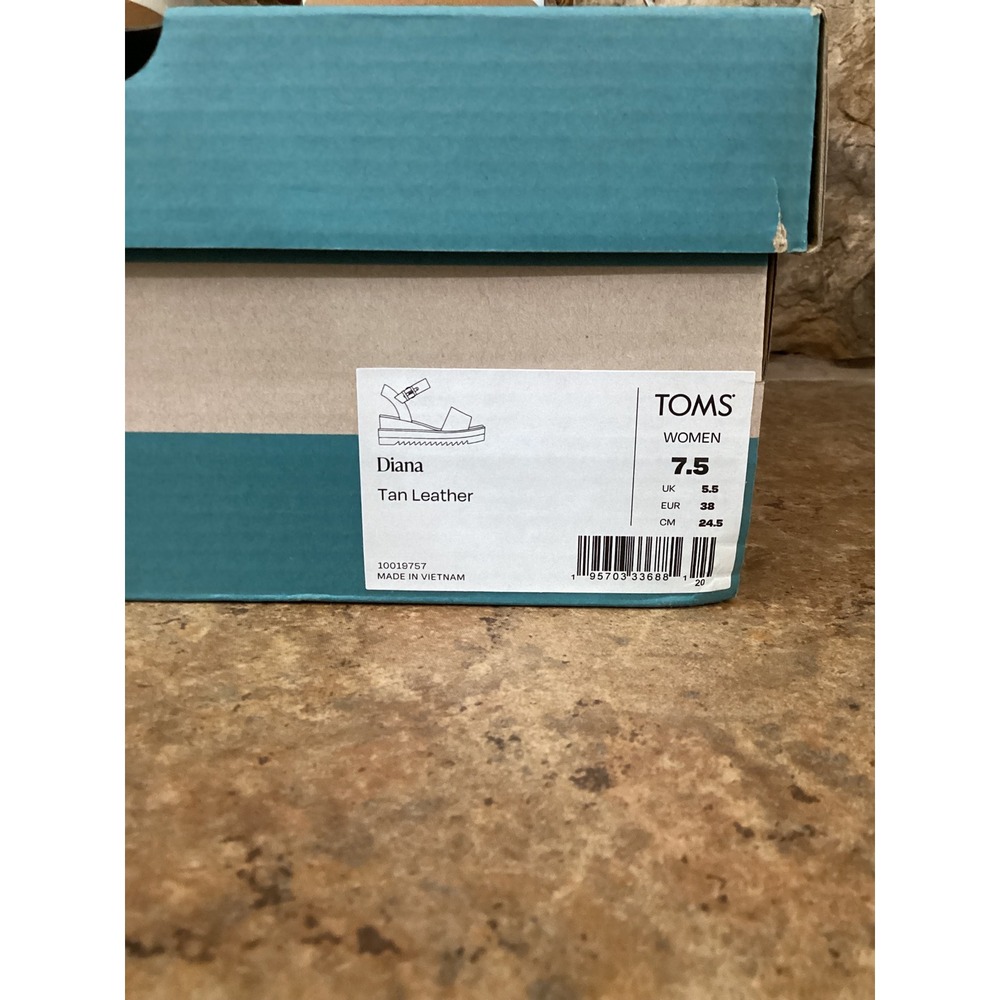 TOMS Diana Tan Leather Platform Wedge Sandals 10019757 Womens Size 7.5 New - Picture 8 of 8